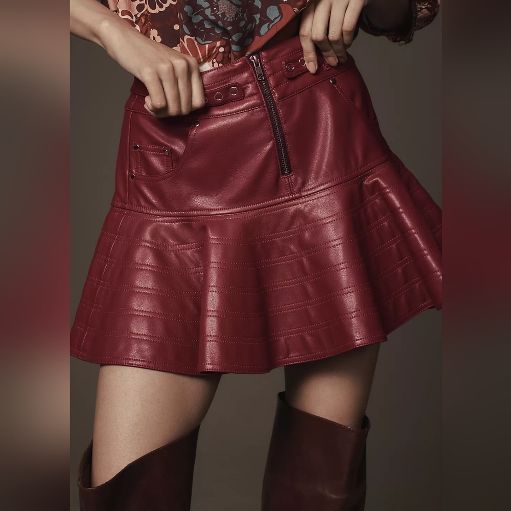 Pilcro Fit-and-Flare Faux-Leather Mini Skirt